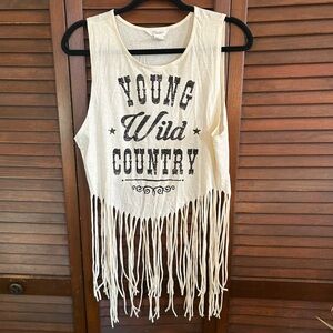 Cream Fringe Country Tank Top